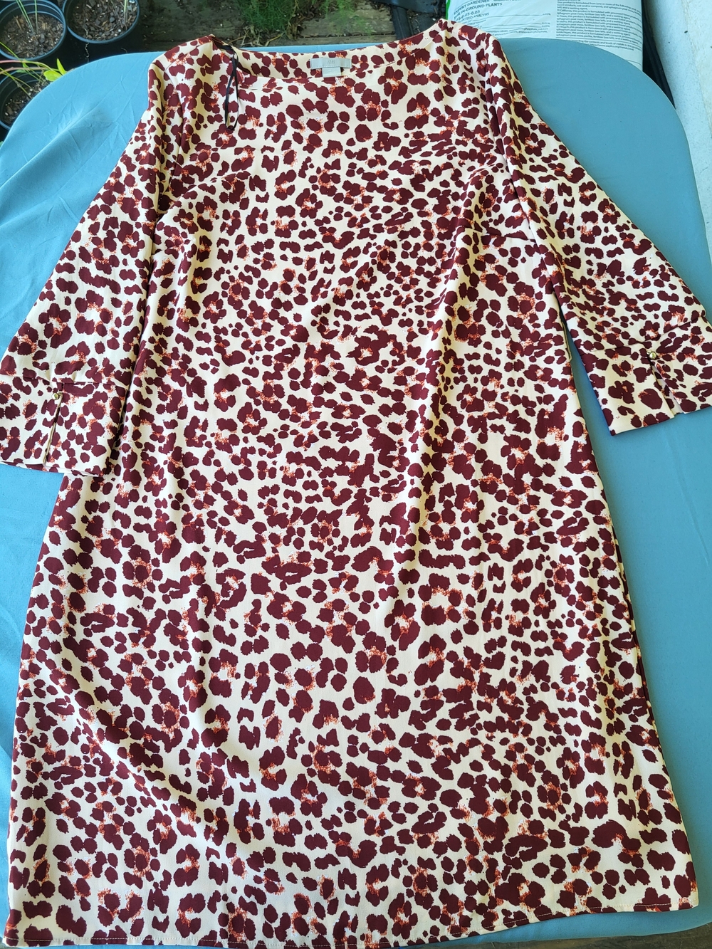 H&M Cream and Burgundy Leopard Print Midi Shift Dress